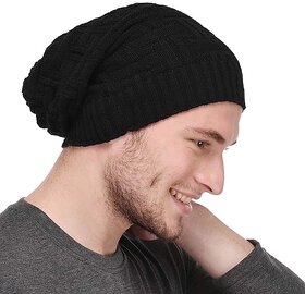 Fashlook Woolen Black Casual Winter Cap