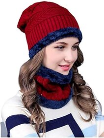 Fashlook Woolen Maroon Casual Winter Cap