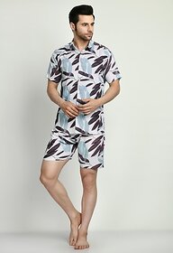 Fashlook Blue Printed Cotton Night Sets For Mens