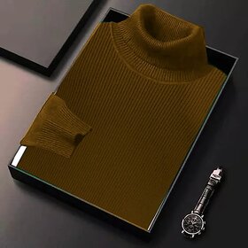 Fashlook Solid Full Sleeve Casual Brown Sweaters For Mens