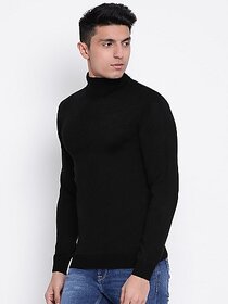 Fashlook Solid Full Sleeve Casual Black Sweaters For Mens