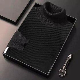 Fashlook Solid Full Sleeve Casual Black Sweaters For Mens