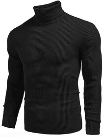 Fashlook Solid Full Sleeve Casual Black Sweaters For Mens