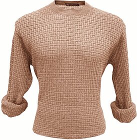 Fashlook Solid Full Sleeve Casual Beige Sweaters For Mens