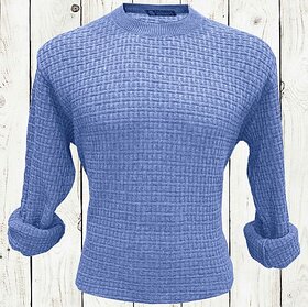 Fashlook Solid Full Sleeve Casual Light Blue Sweaters For Mens