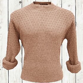 Fashlook Solid Full Sleeve Casual Beige Sweaters For Mens