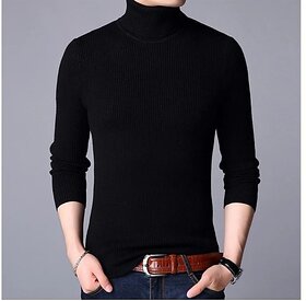 Fashlook Solid Full Sleeve Casual Black Sweaters For Mens