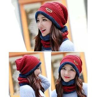 Fashlook Woolen Maroon Casual Winter Cap Fashlook Woolen Maroon Casual Winter Cap