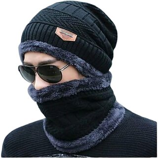 Fashlook Woolen Black Casual Winter Cap Fashlook Woolen Black Casual Winter Cap