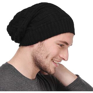 Fashlook Woolen Black Casual Winter Cap