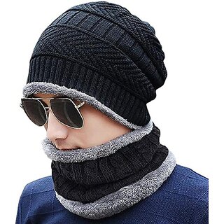 Fashlook Woolen Black Casual Winter Cap Fashlook Woolen Black Casual Winter Cap