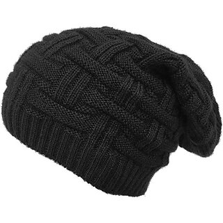 Fashlook Woolen Black Casual Winter Cap Fashlook Woolen Black Casual Winter Cap