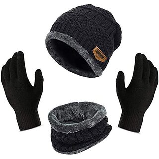 Fashlook Woolen Black Casual Winter Cap Fashlook Woolen Black Casual Winter Cap