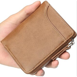 Fashlook Zipper Fold Artificial Leather Tan Wallet with 6 Card Slots Fashlook Zipper Fold Artificial Leather Tan Wallet with 6 Card Slots
