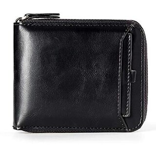 Fashlook Zipper Fold Artificial Leather Black Wallet with 6 Card Slots Fashlook Zipper Fold Artificial Leather Black Wallet with 6 Card Slots