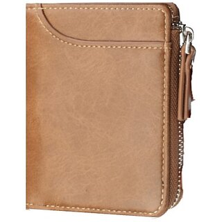                       Fashlook Zipper Fold Artificial Leather Tan Wallet with 6 Card Slots                                              