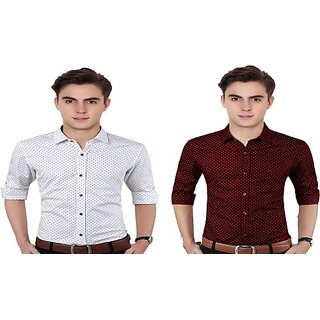                       Fashlook Polka Print Curved Collar Regular Fit Cotton Blend Casual Multicolor Shirt For Mens (Pack of 2)                                              