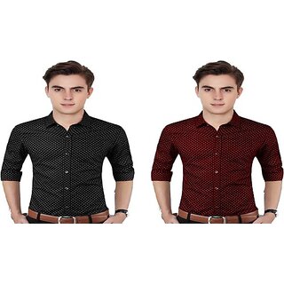                       Fashlook Polka Print Curved Collar Regular Fit Cotton Blend Casual Multicolor Shirt For Mens (Pack of 2)                                              