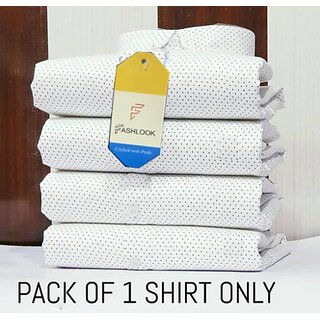                       Fashlook Polka Print Curved Collar Regular Fit Cotton Blend Casual White Shirt For Mens                                              