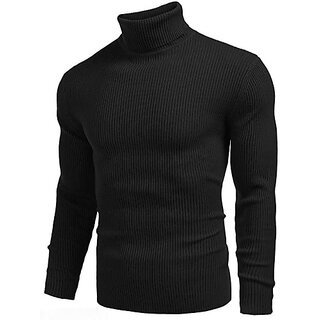                       Fashlook Solid Full Sleeve Casual Black Sweaters For Mens                                              