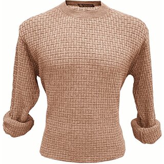 Fashlook Solid Full Sleeve Casual Beige Sweaters For Mens