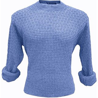                       Fashlook Solid Full Sleeve Casual Light Blue Sweaters For Mens                                              