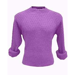                       Fashlook Solid Full Sleeve Casual Purple Sweaters For Mens                                              