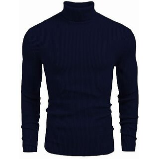                       Fashlook Woven Design Full Sleeve Casual Dark Blue Sweaters For Mens                                              