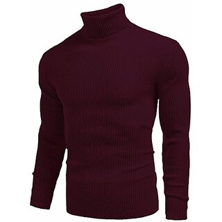                       Fashlook Self Design Full Sleeve Casual Maroon Sweaters For Mens                                              