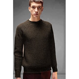                       Fashlook Solid Full Sleeve Casual Brown Sweaters For Mens                                              