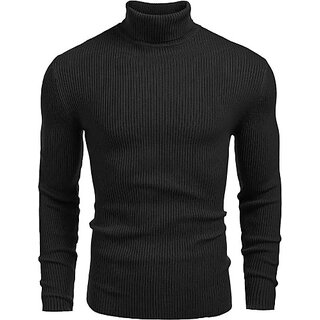                       Fashlook Solid Full Sleeve Casual Black Sweaters For Mens                                              