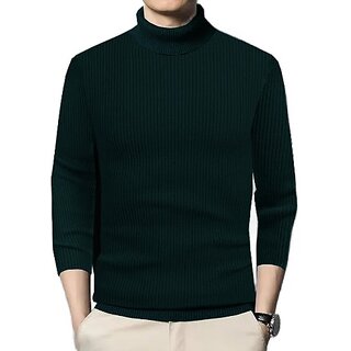                       Fashlook Solid Full Sleeve Casual Green Sweaters For Mens                                              