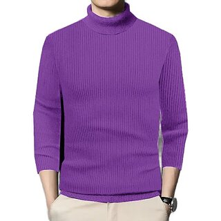                      Fashlook Solid Full Sleeve Casual Purple Sweaters For Mens                                              