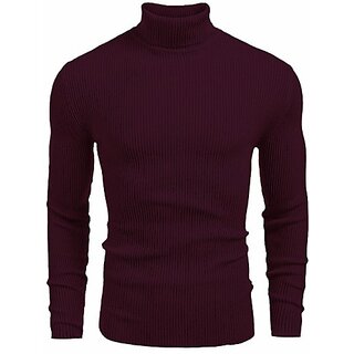                       Fashlook Woven Design Full Sleeve Casual Maroon Sweaters For Mens                                              