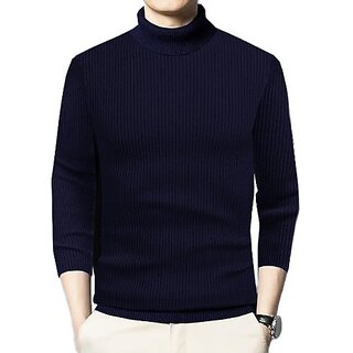                       Fashlook Solid Full Sleeve Casual Dark Blue Sweaters For Mens                                              
