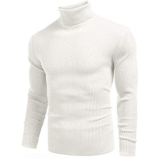                       Fashlook Solid Full Sleeve Casual White Sweaters For Mens                                              