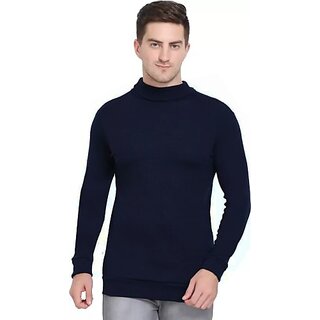                       Fashlook Solid Full Sleeve Casual Dark Blue Sweaters For Mens                                              