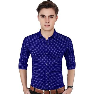                       Fashlook Solid Curved Collar Regular Fit Cotton Blend Casual Blue Shirt For Mens                                              