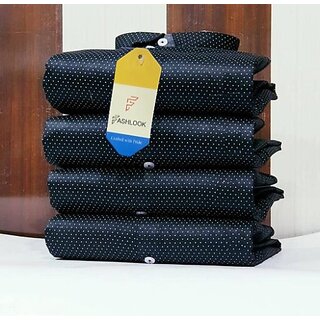                       Fashlook Polka Print Curved Collar Regular Fit Cotton Blend Casual Black Shirt For Mens                                              