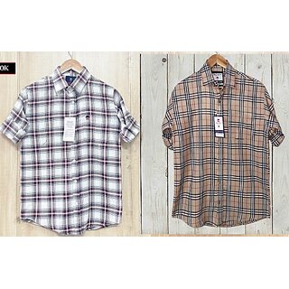                       Fashlook Checkered Curved Collar Regular Fit Cotton Blend Casual Multicolor Shirt For Mens (Pack of 2)                                              