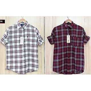                       Fashlook Checkered Curved Collar Regular Fit Cotton Blend Casual Multicolor Shirt For Mens (Pack of 2)                                              