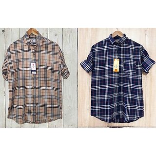                       Fashlook Checkered Curved Collar Regular Fit Cotton Blend Casual Multicolor Shirt For Mens (Pack of 2)                                              