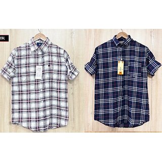                       Fashlook Checkered Curved Collar Regular Fit Cotton Blend Casual Multicolor Shirt For Mens (Pack of 2)                                              