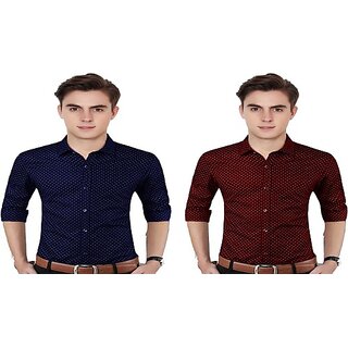                       Fashlook Polka Print Curved Collar Regular Fit Cotton Blend Casual Multicolor Shirt For Mens (Pack of 2)                                              