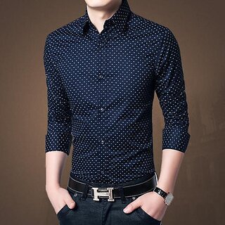                       Fashlook Printed Curved Collar Regular Fit Cotton Blend Casual Pink Shirt For Mens                                              