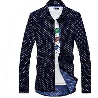                       Fashlook Printed Curved Collar Regular Fit Cotton Blend Casual White Shirt For Mens                                              
