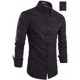                       Fashlook Polka Print Curved Collar Regular Fit Cotton Blend Casual Maroon Shirt For Mens                                              