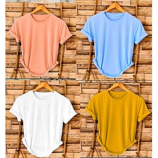                       Fashlook Solid Round Neck Polyester Half Sleeve Multicolor T-Shirt For Mens (Pack of 4)                                              