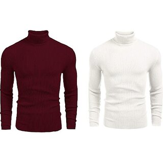                       Fashlook Solid Red, White Full Sleeve Sweaters For Mens (Pack of 2)                                              