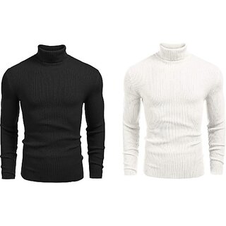                       Fashlook Solid Black, White Full Sleeve Sweaters For Mens (Pack of 2)                                              